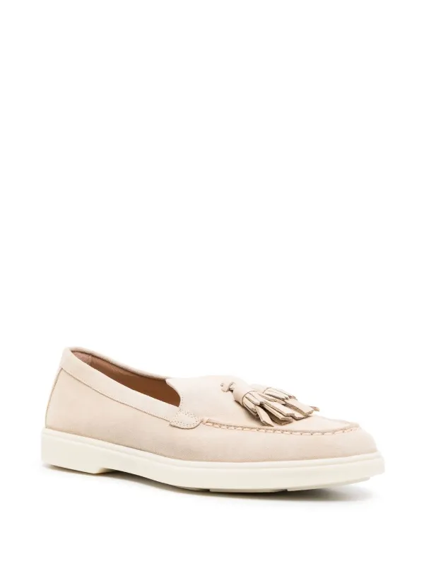 フラットシューズ Santoni Beige Leather Tassel Loafers With Rubber Sole Santoni Tassel Loafer Beige Leather • Brogue