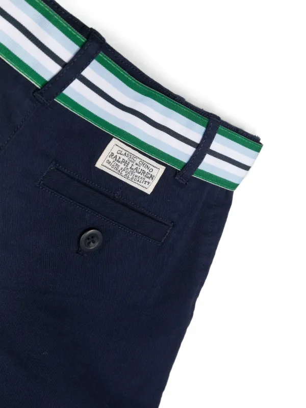 POLO RALPH LAUREN KIDS Striped Belt Cotton Shorts Blue FARFETCH TR