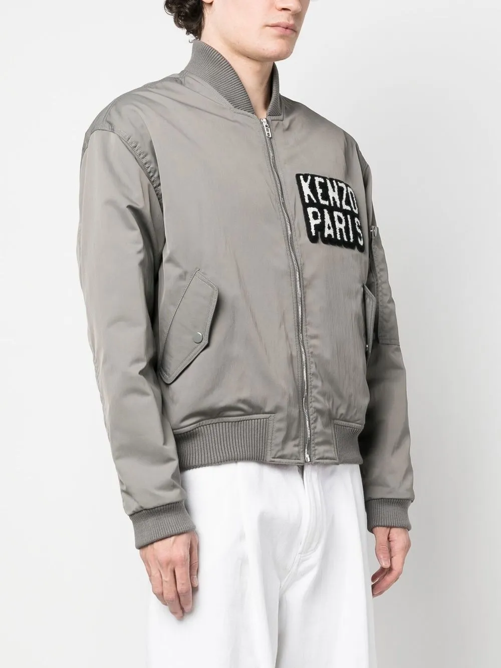 Shop Kenzo Logo-patch Bomber Jacket In Grau