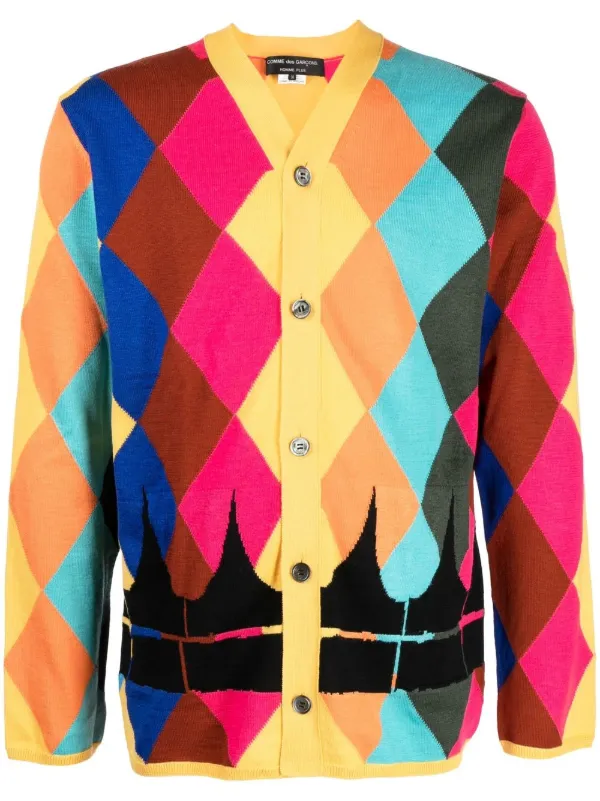 Comme Des Garçons Homme Plus V-neck diamond-print Cardigan - Farfetch