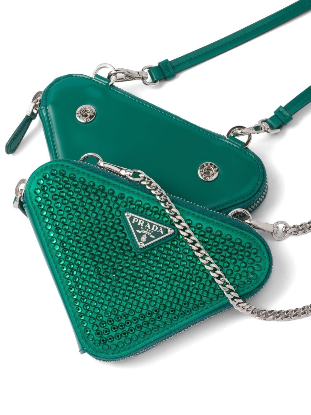 Shop Prada Crystal-embellished Mini Pouch In Green