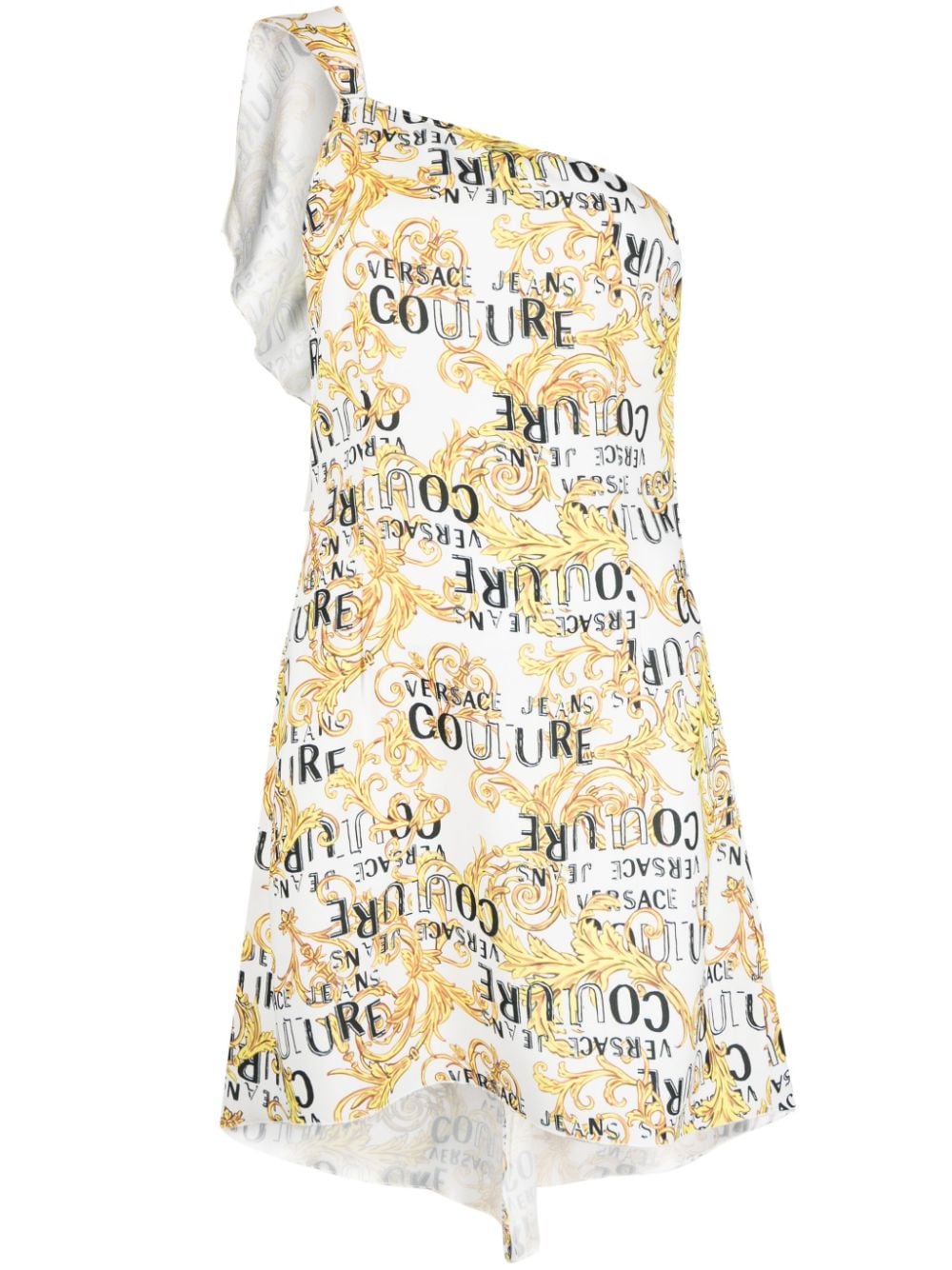 Shop Versace Jeans Couture Logo-print One-shoulder Dress In Weiss