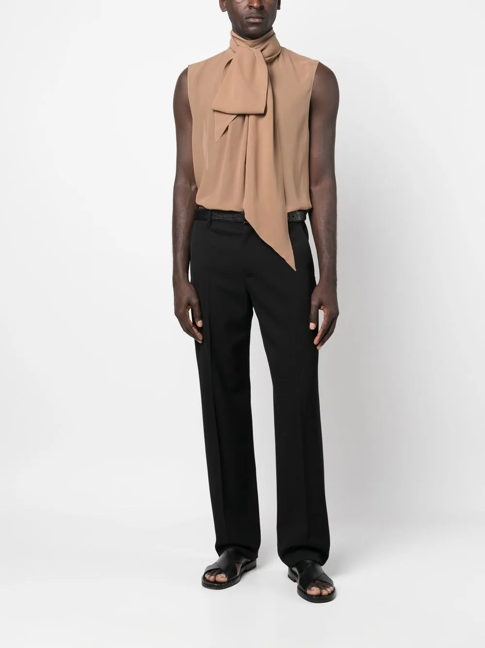 Saint Laurent High-Neck Sleeveless Silk Shirt - Brown