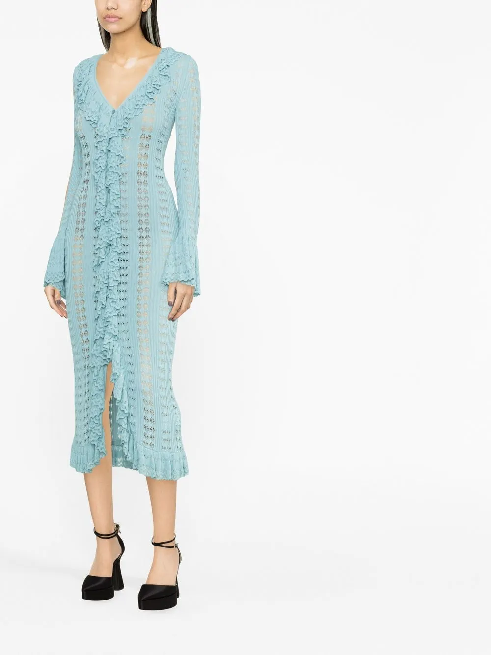 Blumarine lace-trimmed V-neck midi dress | Clothing | Image 4