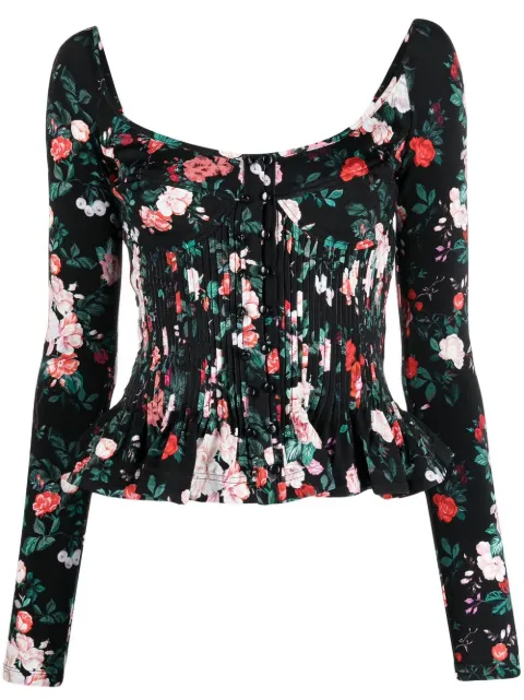 Paco Rabanne floral-print corset-style blouse