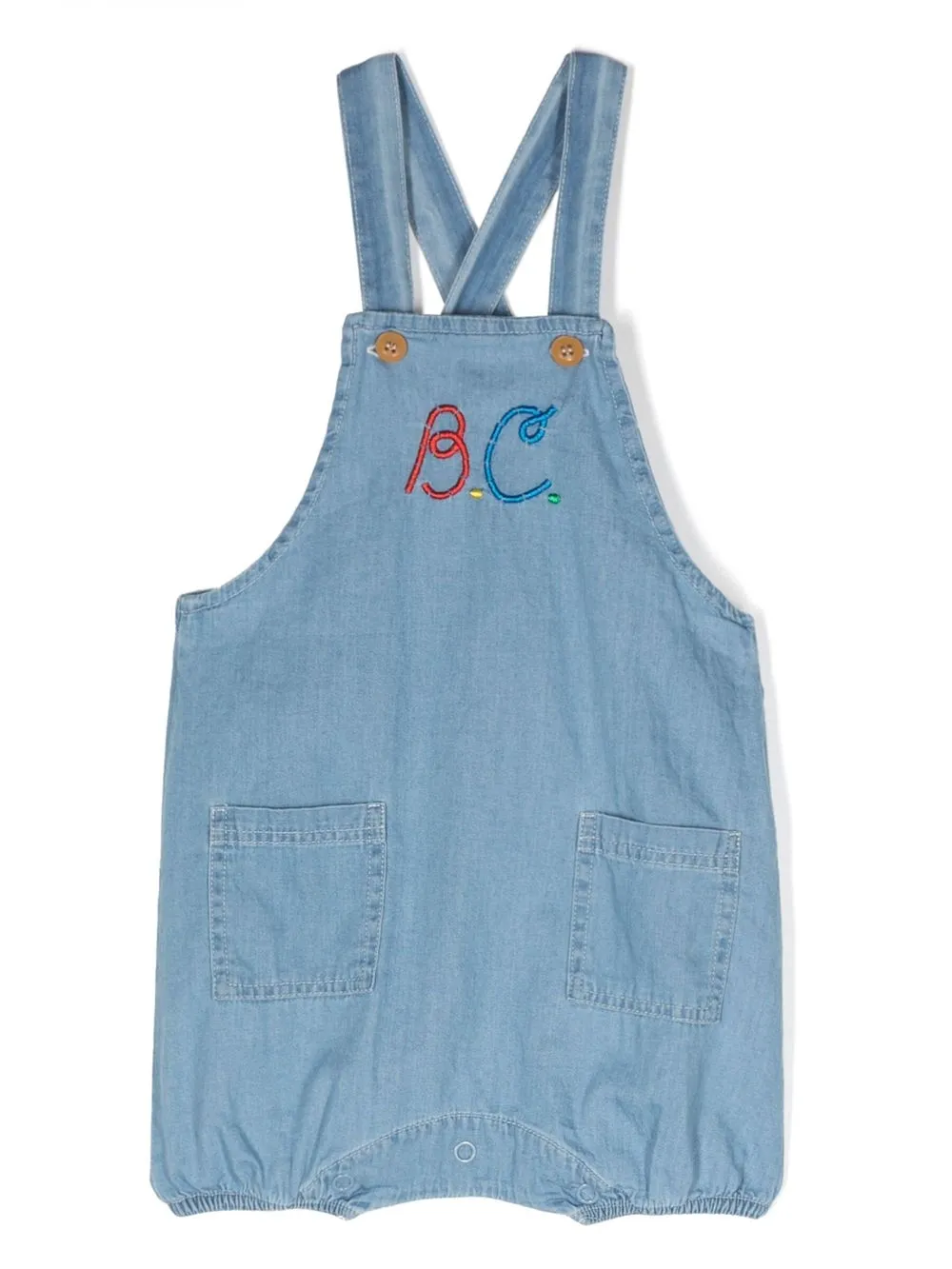 

Bobo Choses embroidered-logo detail denim playsuit - Blue