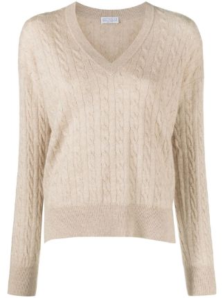 Brunello Cucinelli cable-knit V-neck Jumper - Farfetch