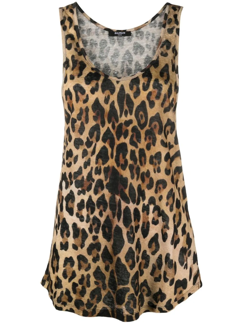 BALMAIN LEOPARD-PRINT SLEEVELESS LINEN TOP