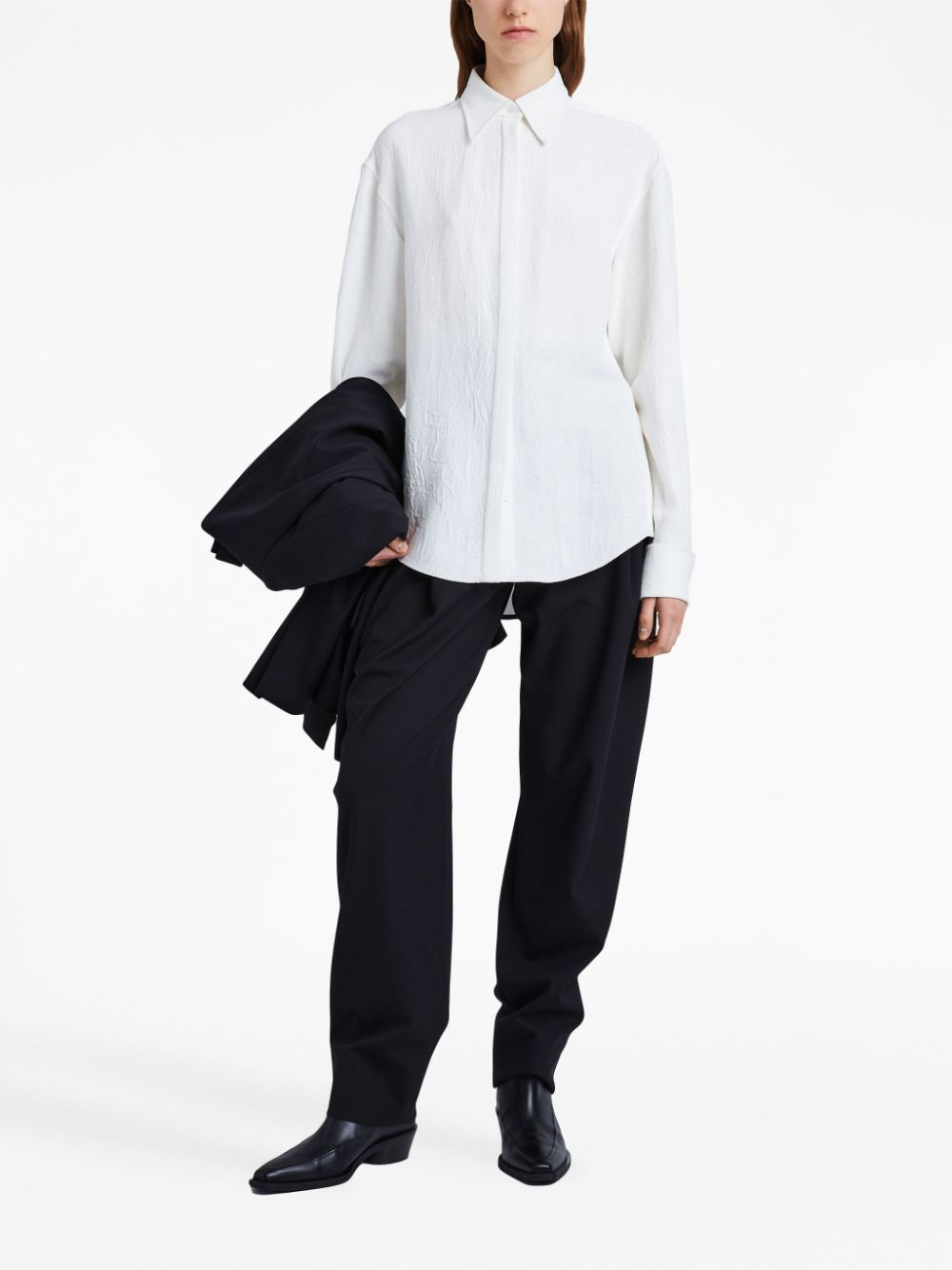 Shop Proenza Schouler Crinkled Satin-finish Shirt In White