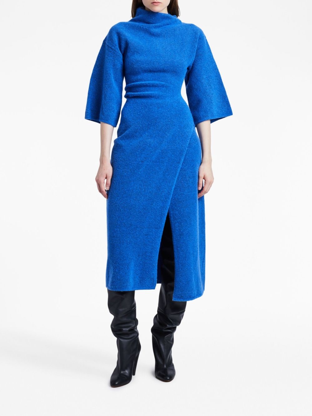 Shop Proenza Schouler Cowl-neck Drop-shoulder Dress In Blue