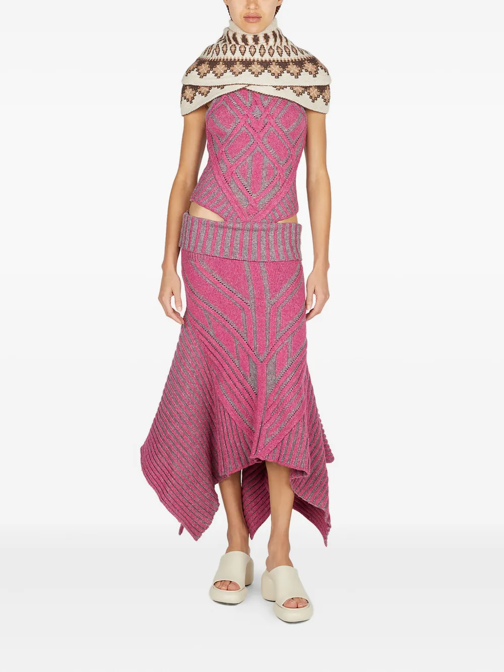 Paolina Russo Warrior Fairisle-pattern knitted poncho Beige