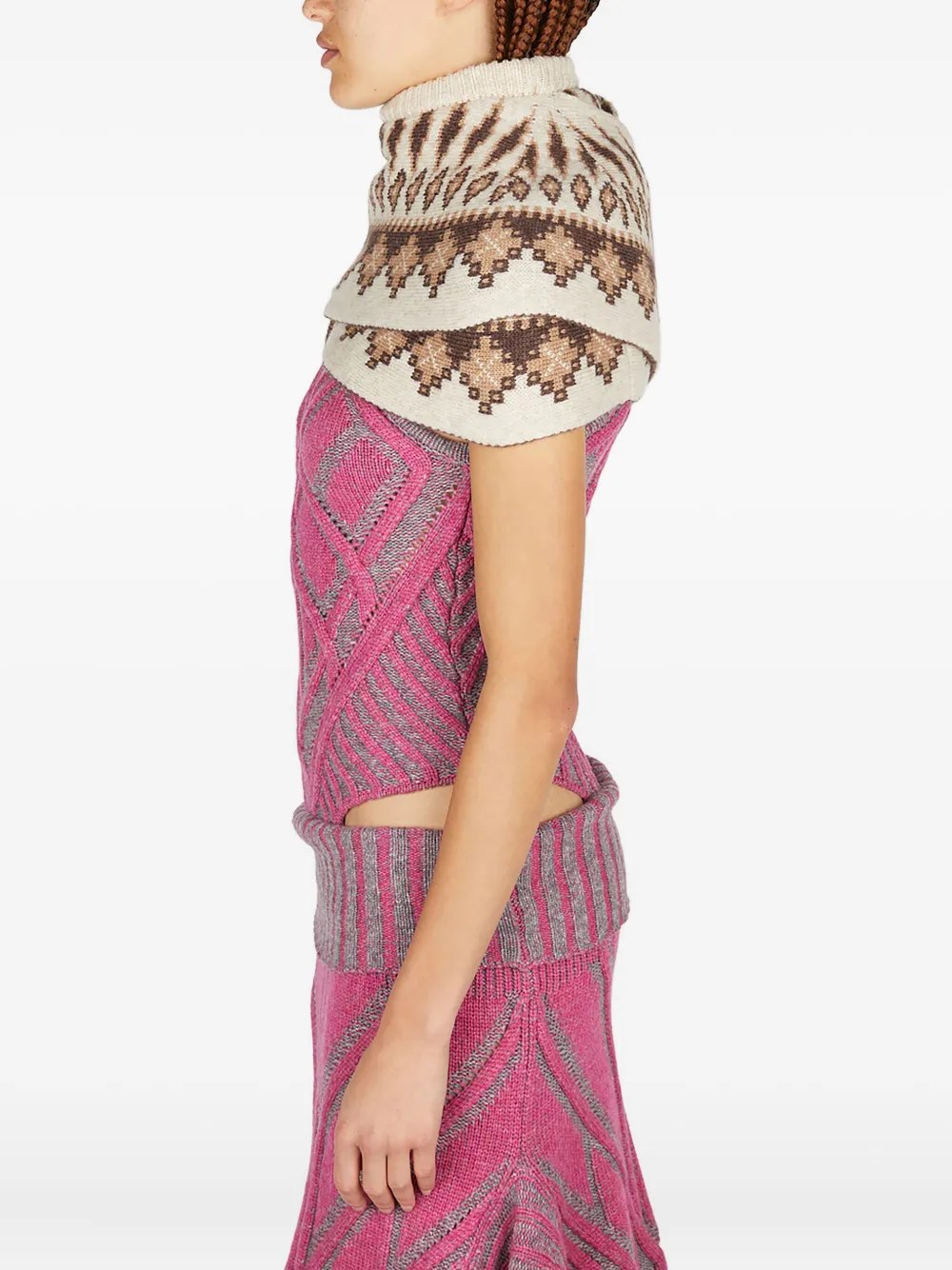 Paolina Russo Warrior Fairisle-pattern knitted poncho Beige