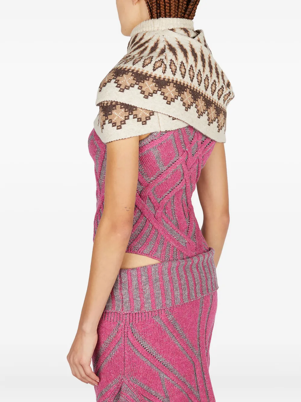 Paolina Russo Warrior Fairisle-pattern knitted poncho Beige