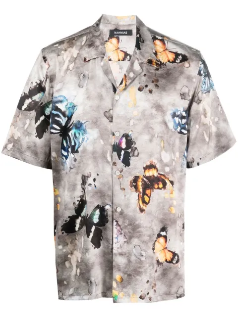 Nahmias camisa de seda con mariposas estampadas