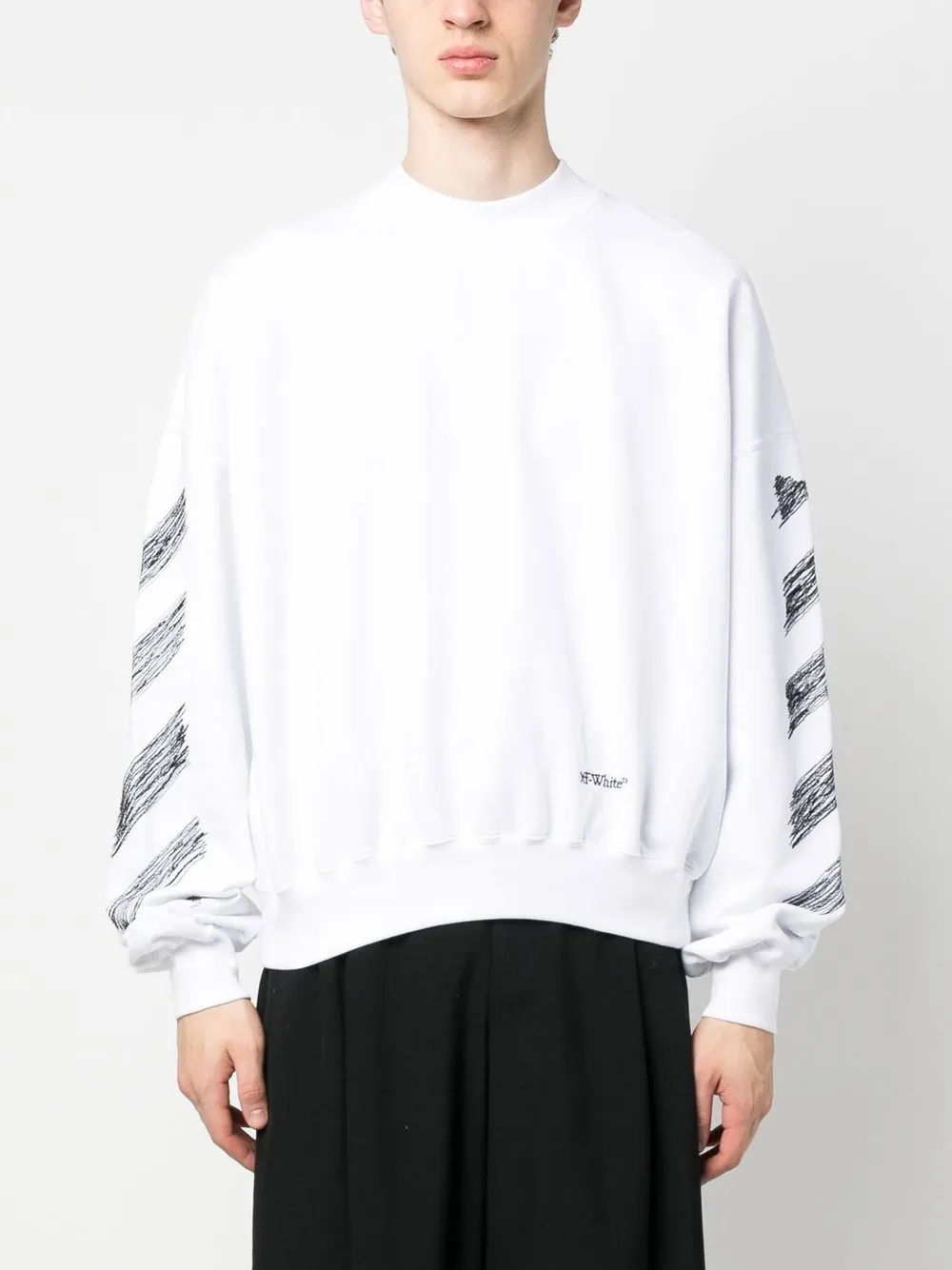 Off-white Brushed Cotton Scribble Diag Hoodie In White