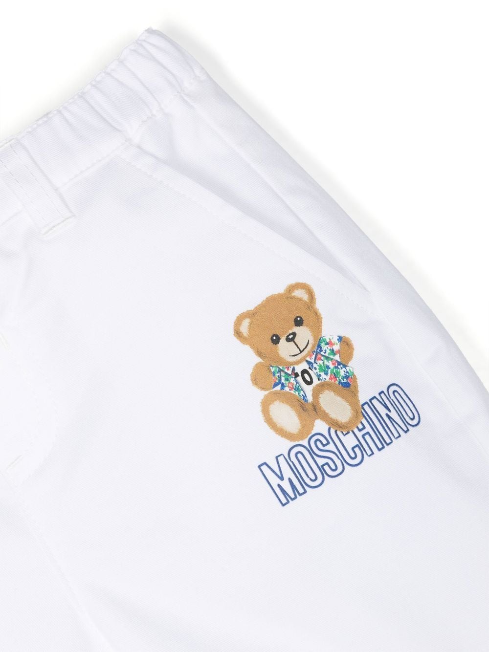 Shop Moschino Teddy Bear Cotton Trousers In 白色