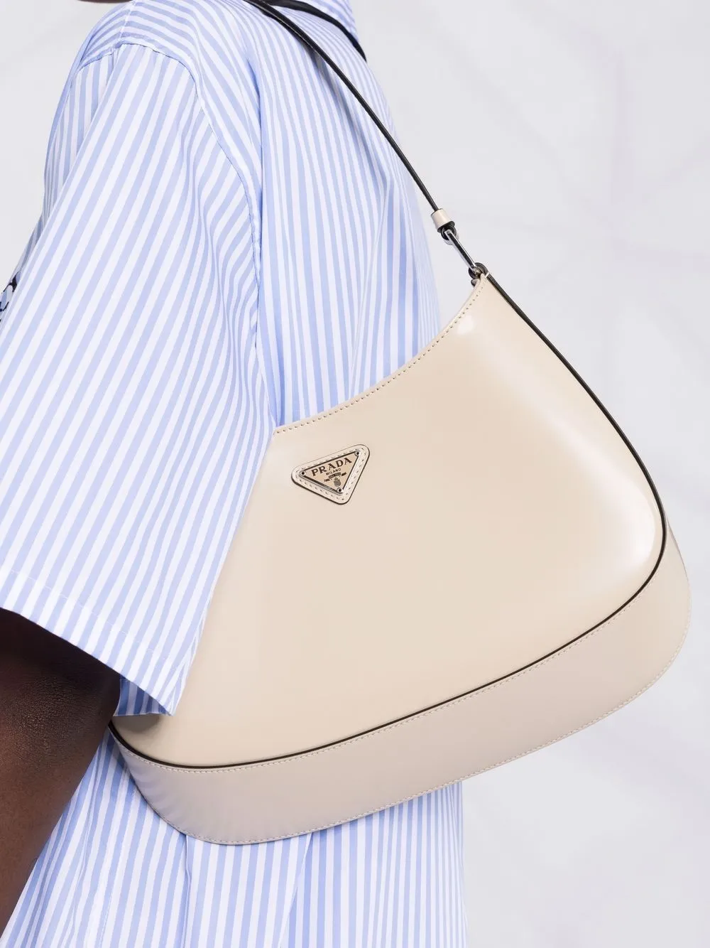 Prada Cleo Brushed Leather Shoulder Bag In Neutrals