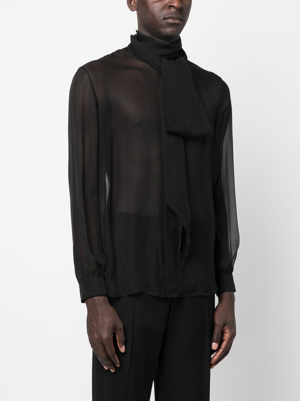 Shop Saint Laurent High-neck Silk Shirt In Schwarz