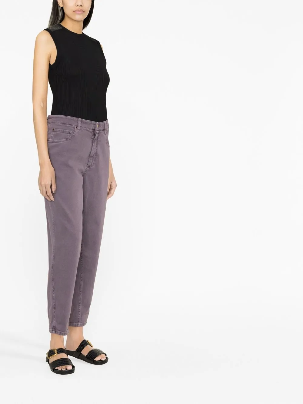 Brunello Cucinelli Cropped-jeans Mit Hohem Bund In Purple