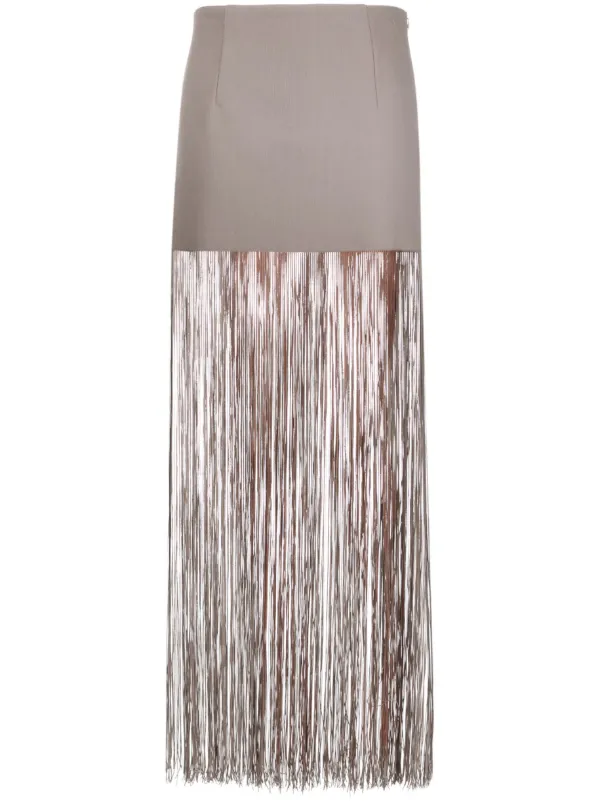 Grey fringe outlet skirt