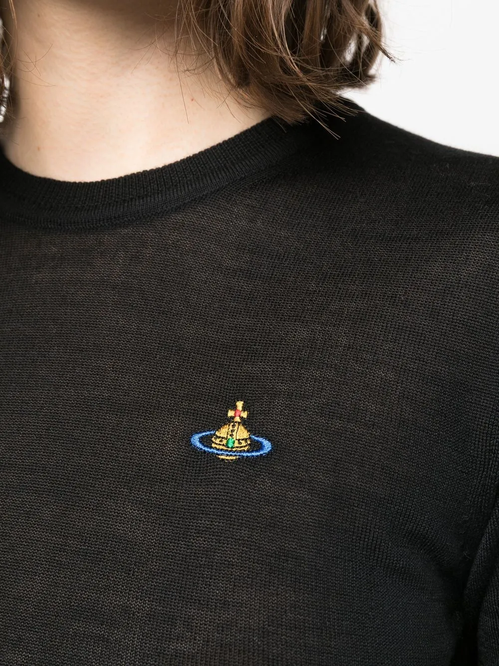Vivienne Westwood Orb Embroidered Short-sleeved Knit Top In Black