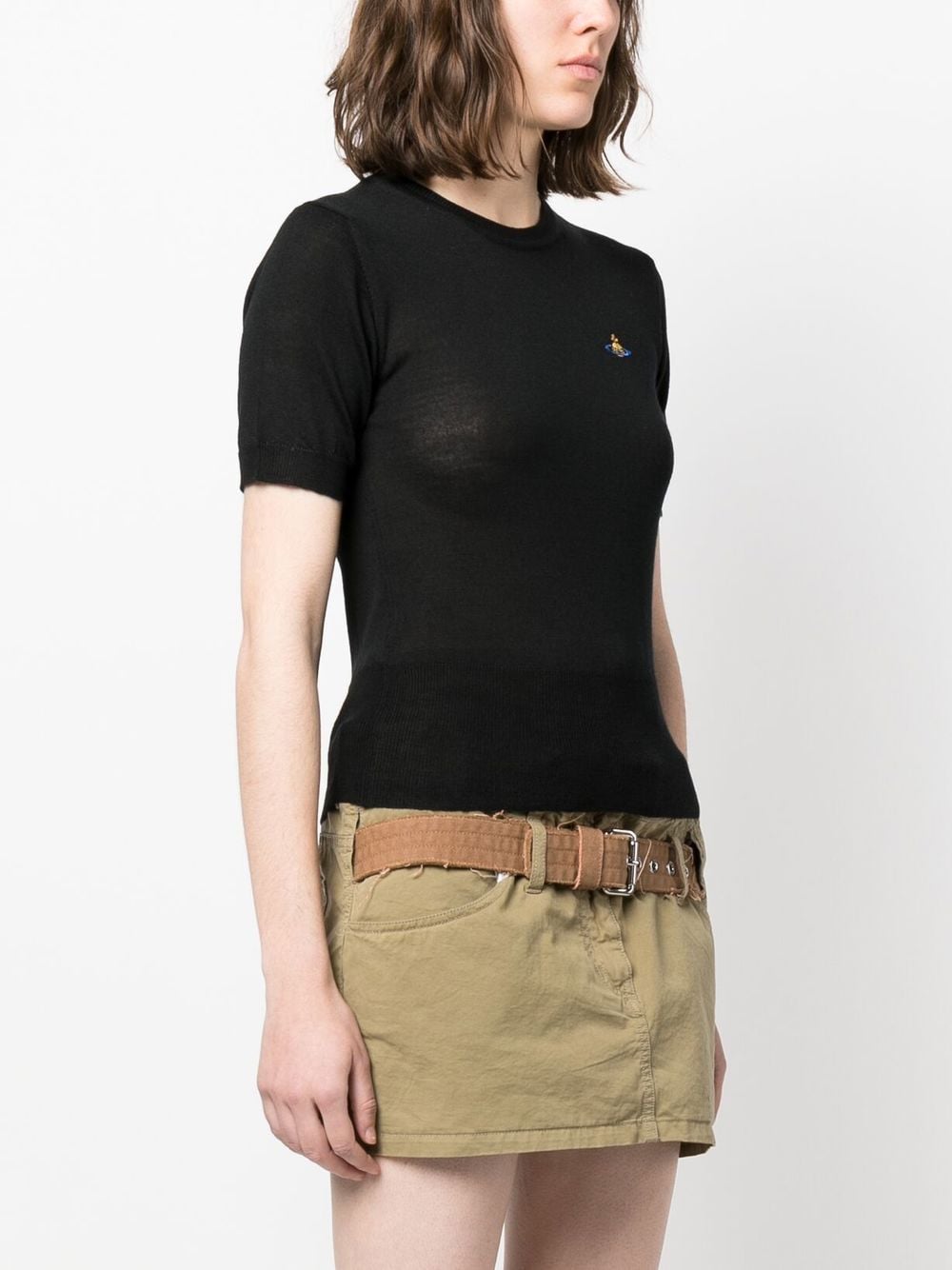 Vivienne Westwood Orb Embroidered Short-sleeved Knit Top In Black