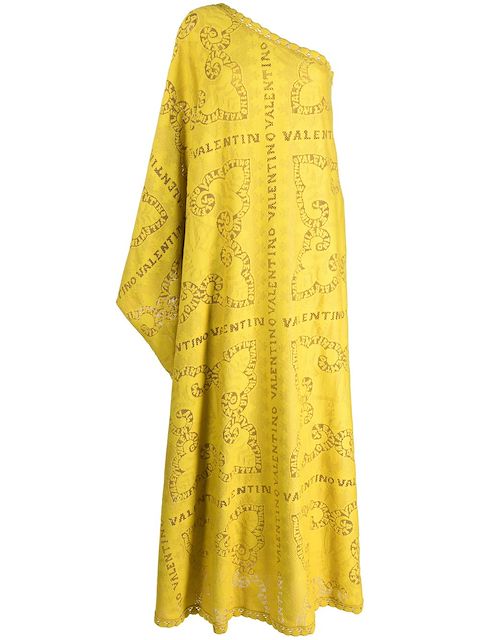 Valentino one-shoulder sheer-lace long dress