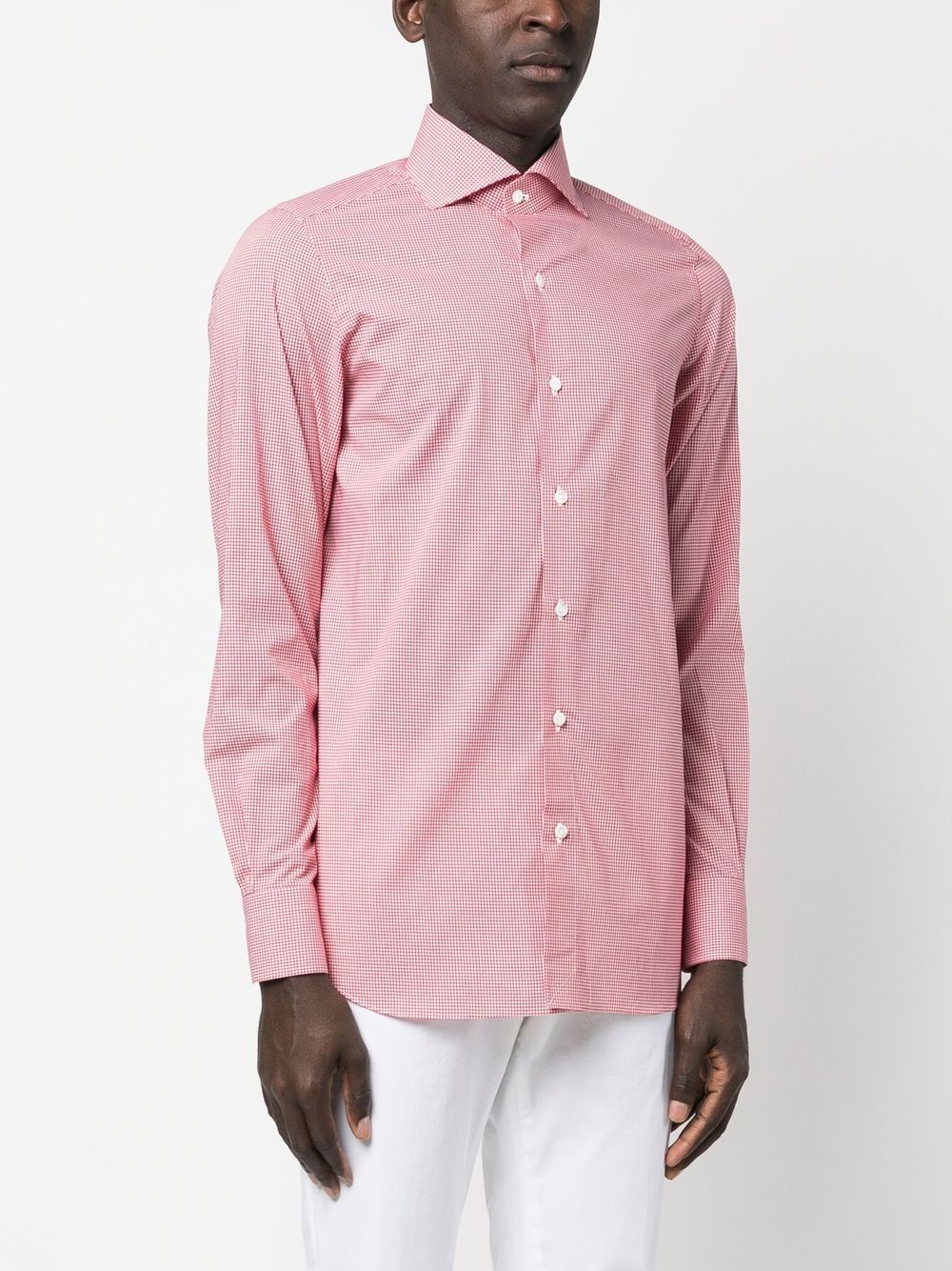 Shop Finamore 1925 Napoli Gingham-check Spread-collar Shirt In Red