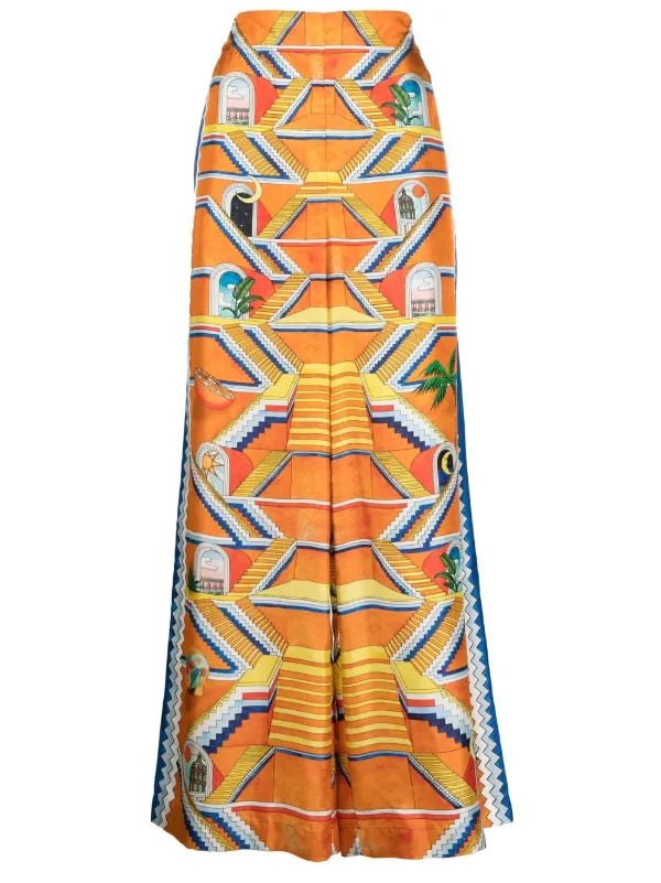 Casablanca Escalier Infini Silk Wide-leg Trousers in Orange
