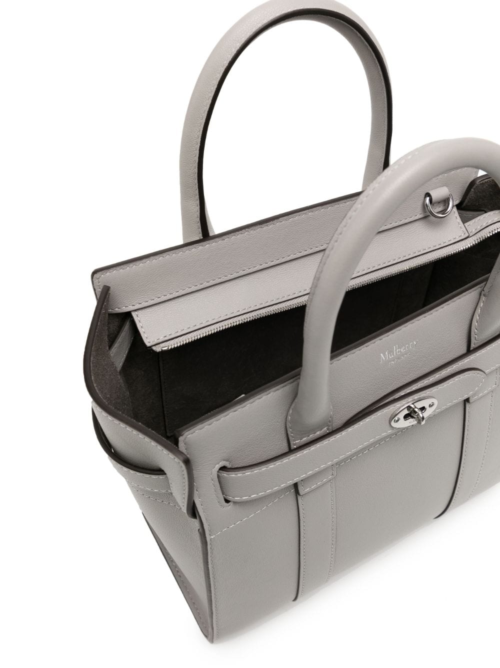Shop Mulberry Mini Zipped Bayswater Leaher Bag In Grey