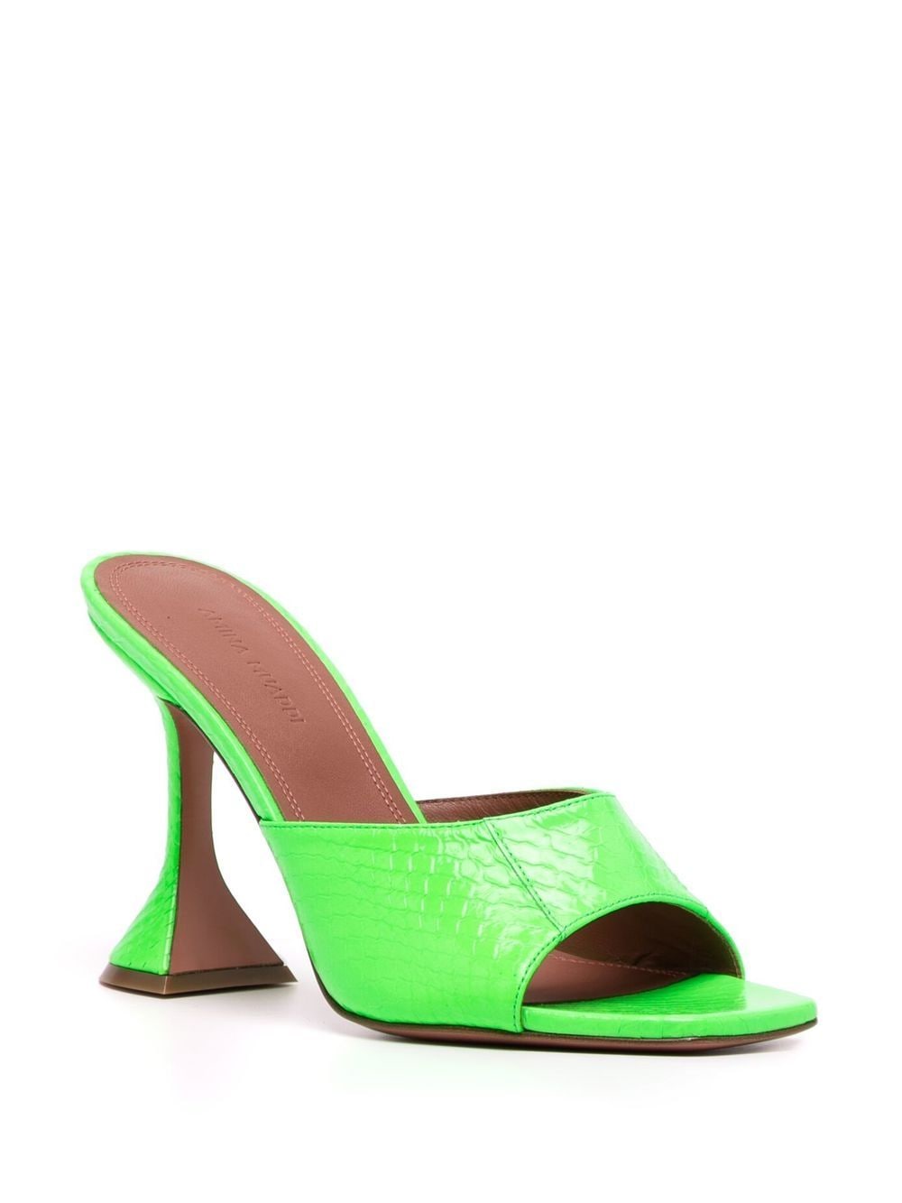 Shop Amina Muaddi Calf-leather Square-toe Mules In Green