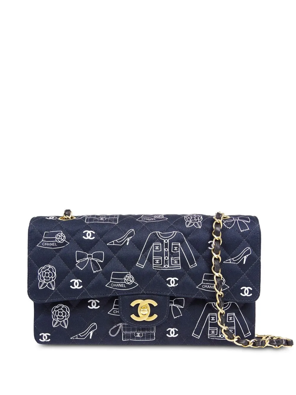 

CHANEL Pre-Owned 2002 Icon Print Double Flap shoulder bag - Blue