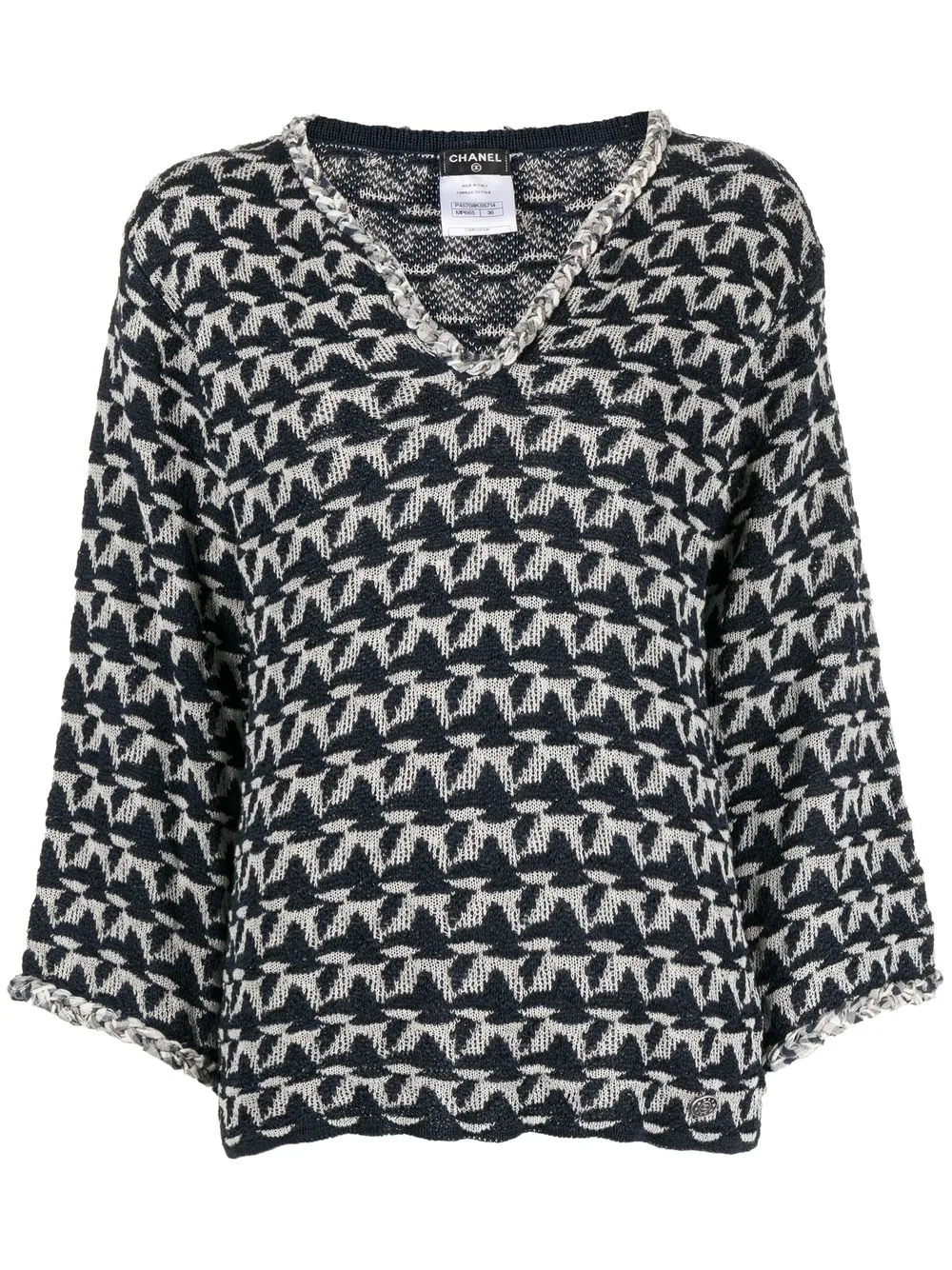 CHANEL Pre-Owned intarsia-knit V-neck Jumper - Farfetch