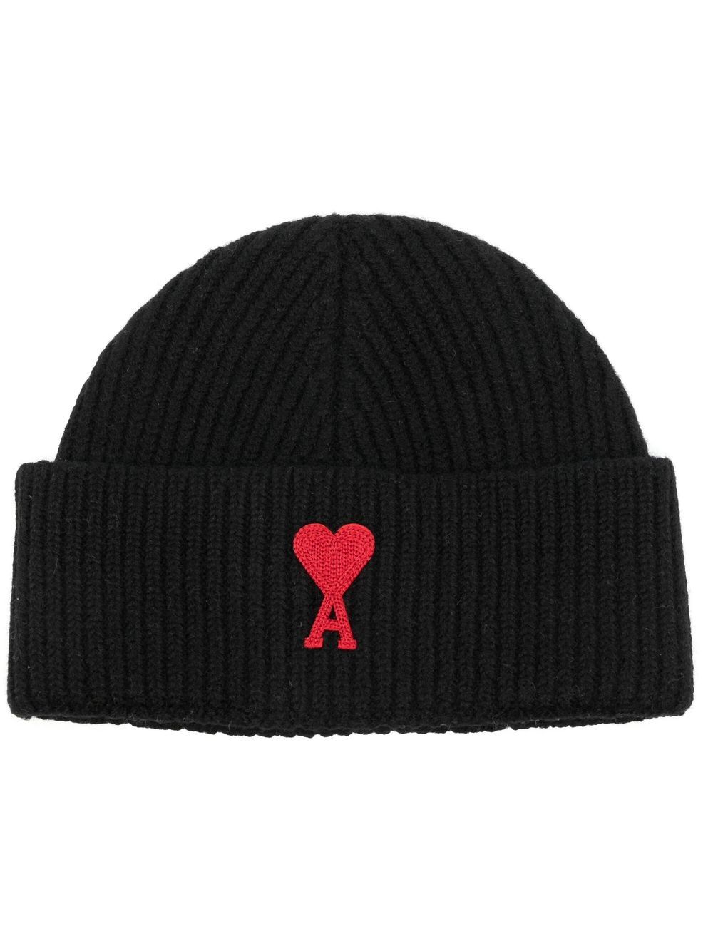 

AMI Paris embroidered-logo wool beanie - Black