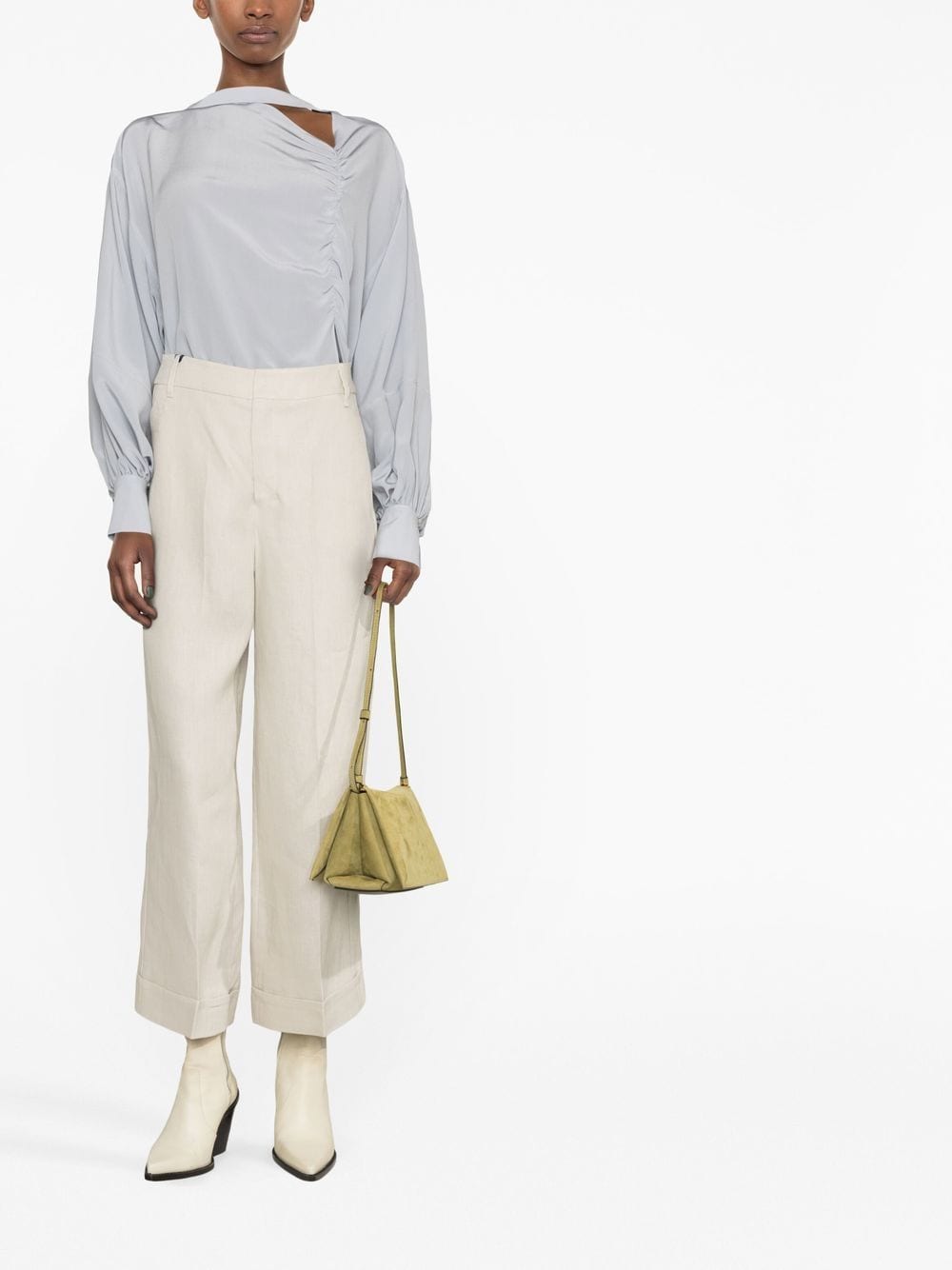 Shop Victoria Beckham Boat-neck Puff-sleeved Blouse In Grau