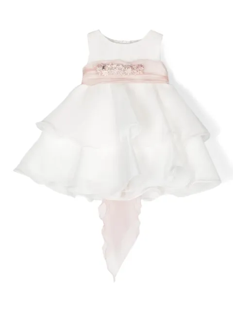 Mimilù floral-appliqué ruffled dress