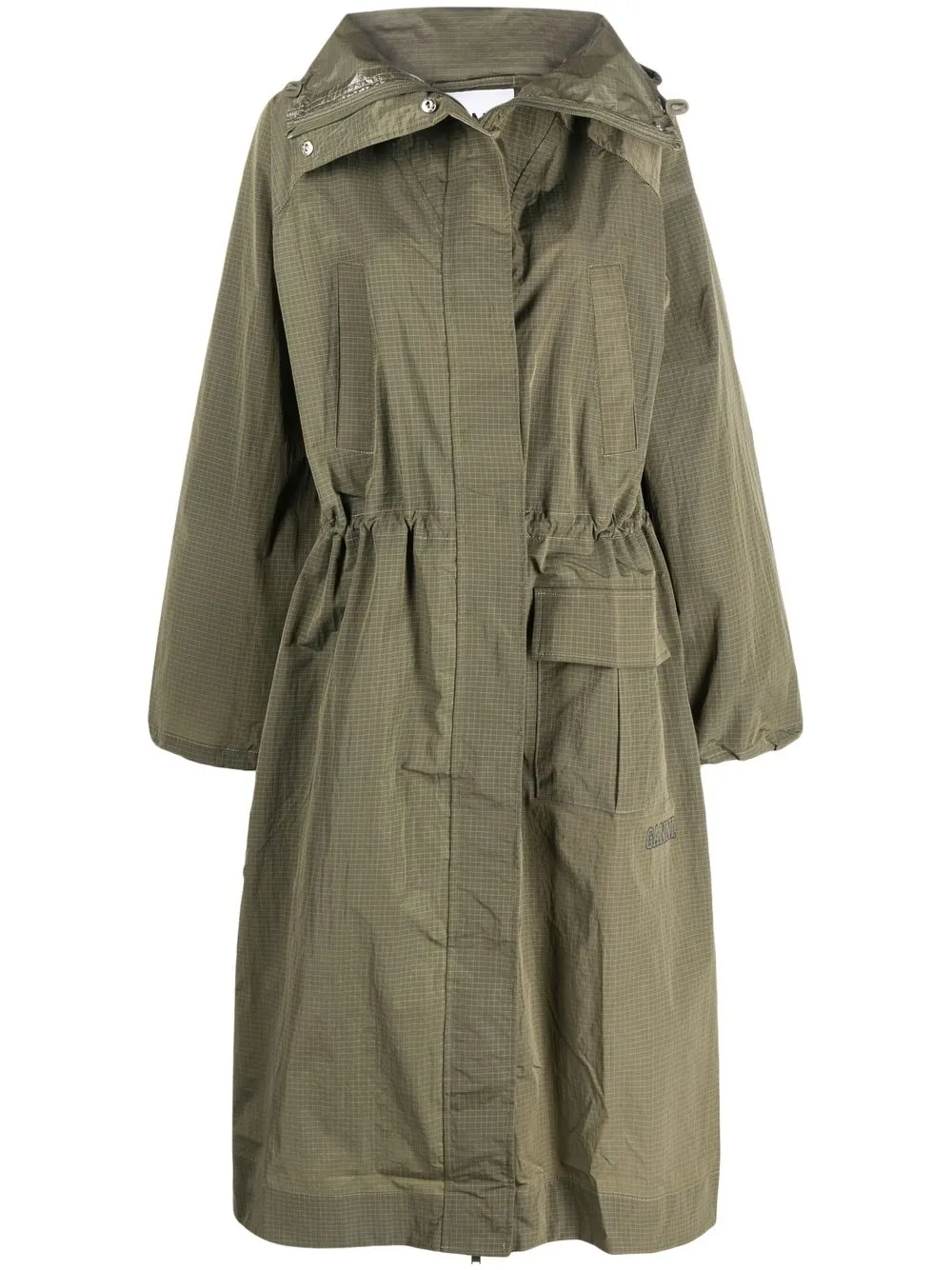 Ganni Software Hooded Coat In Grün