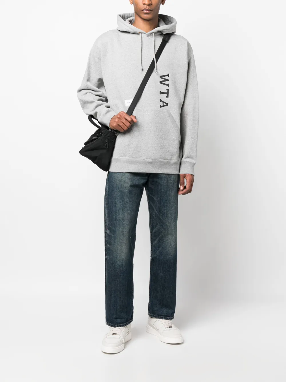 Shop Wtaps Logo-print Melange-effect Hoodie In Grau