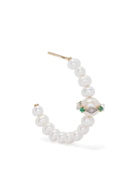 Pascale Monvoisin pendiente de aro Chelsea N°1 en oro amarillo de 9kt con perlas y diamantes