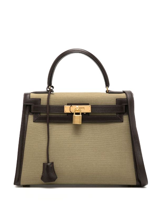 Hermes Kelly Bag Canvas Gold Hardware In Brown