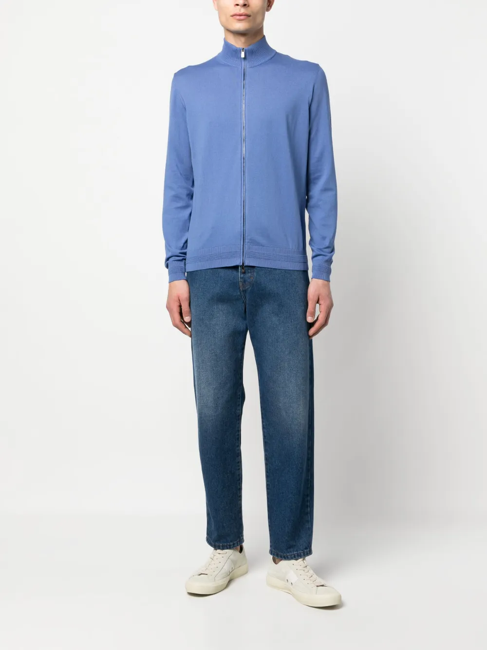 Shop Corneliani Fine-knit Zip-up Cardigan In Blau