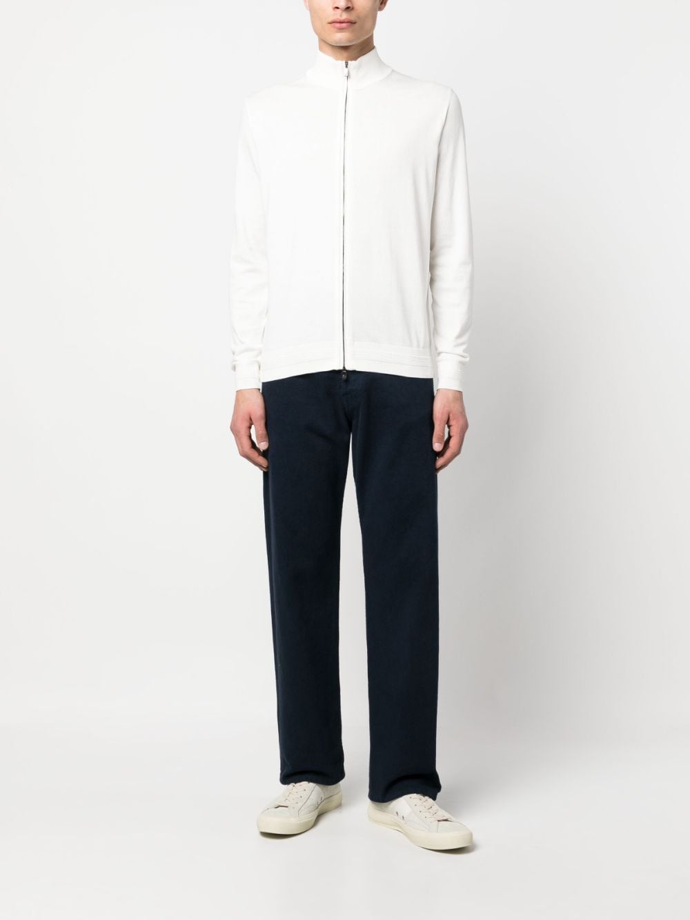 Shop Corneliani Fine-knit Zip-up Cardigan In Weiss