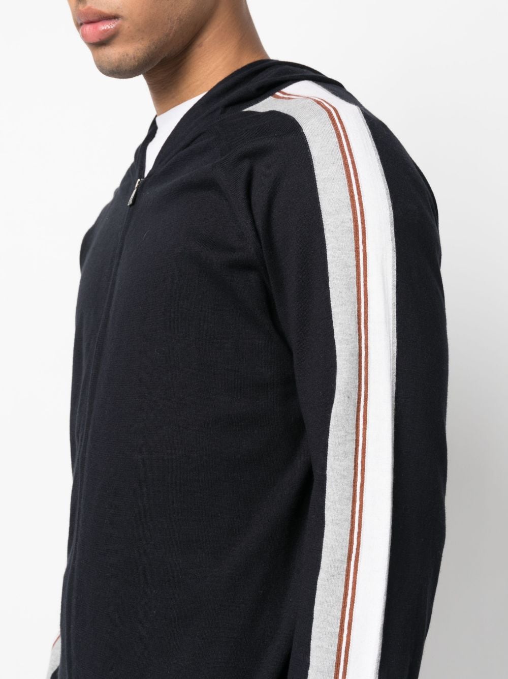 Shop Corneliani Striped-sleeve Zip-up Hoodie In Blau