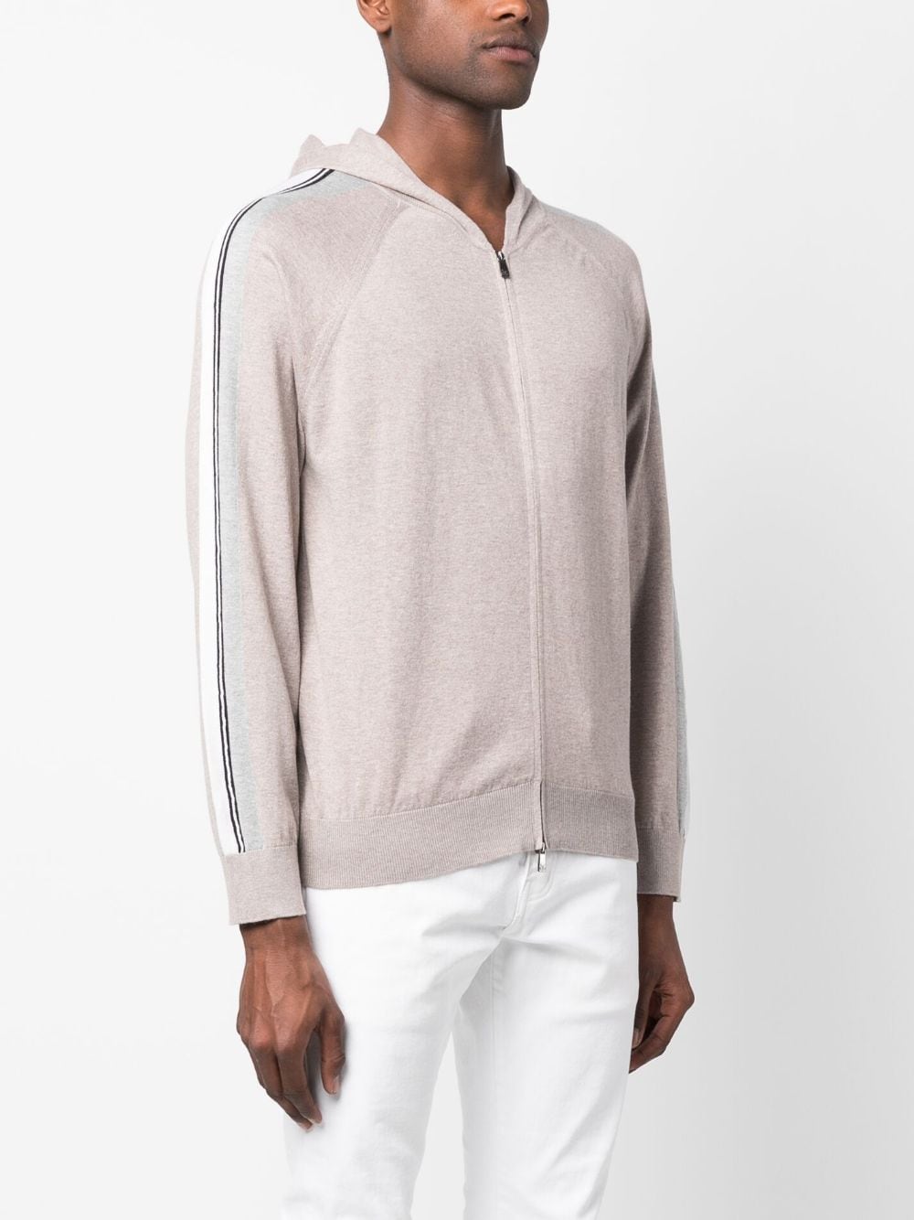 Shop Corneliani Striped-sleeve Zip-up Hoodie In Nude