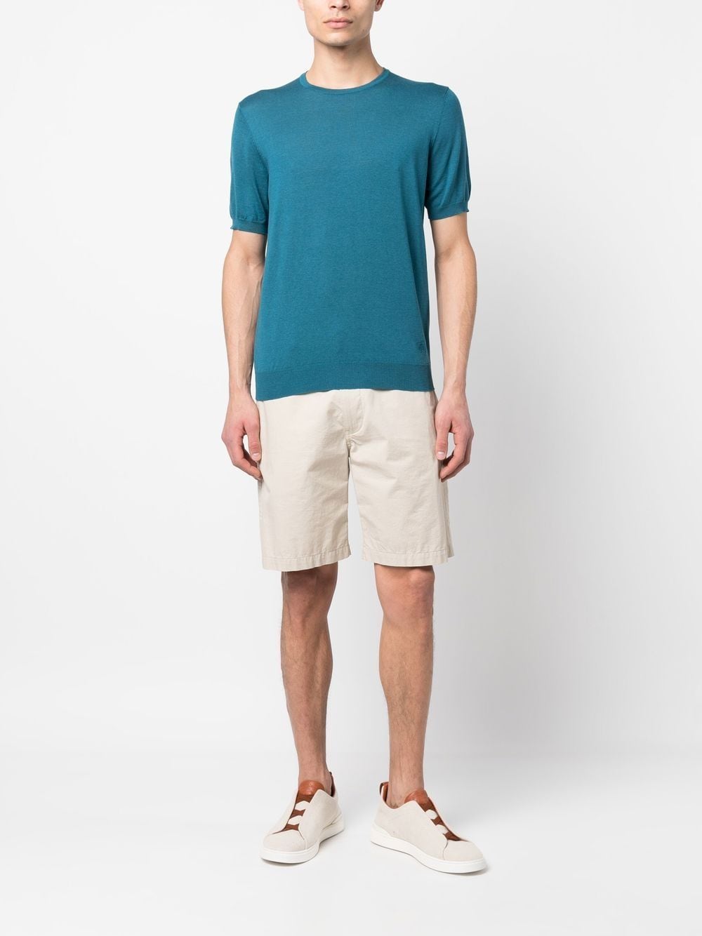 Shop Corneliani Silk-cotton Short-sleeve T-shirt In Blau