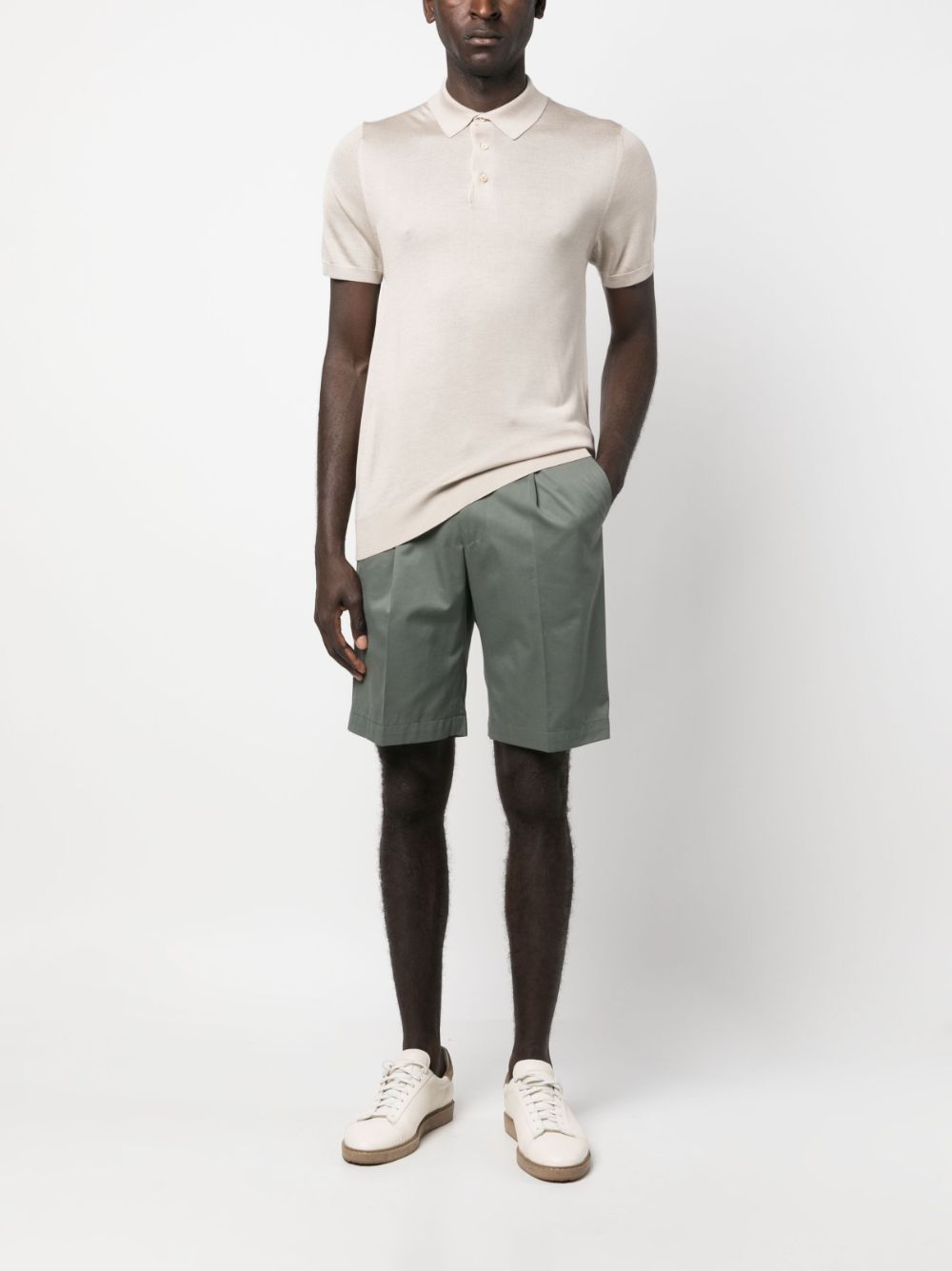 Shop Corneliani Silk Short-sleeved Polo Shirt In Neutrals