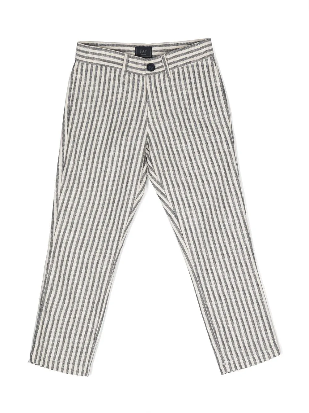 

Fay Kids stripe-print cotton-linen trousers - Blue