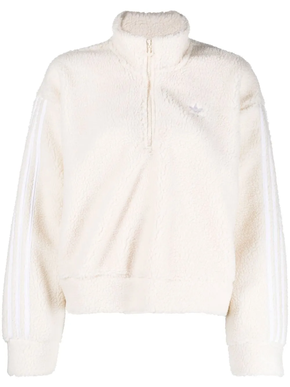 

adidas stripe-logo faux-shearling sweatshirt - White