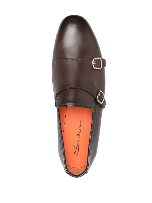 Santoni double buckle Leather Shoes Brown FARFETCH TH