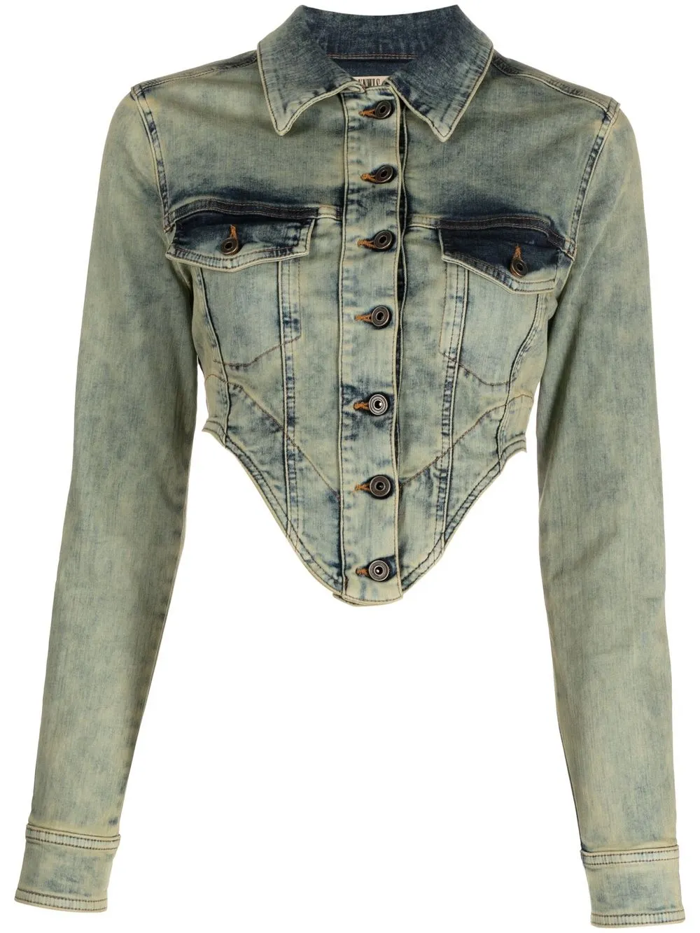 

KNWLS distressed cropped denim jacket - Green